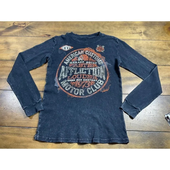 Affliction American Customs MC Long Sleeve Black Womens Shirt Size Medium - Picture 1 of 8
